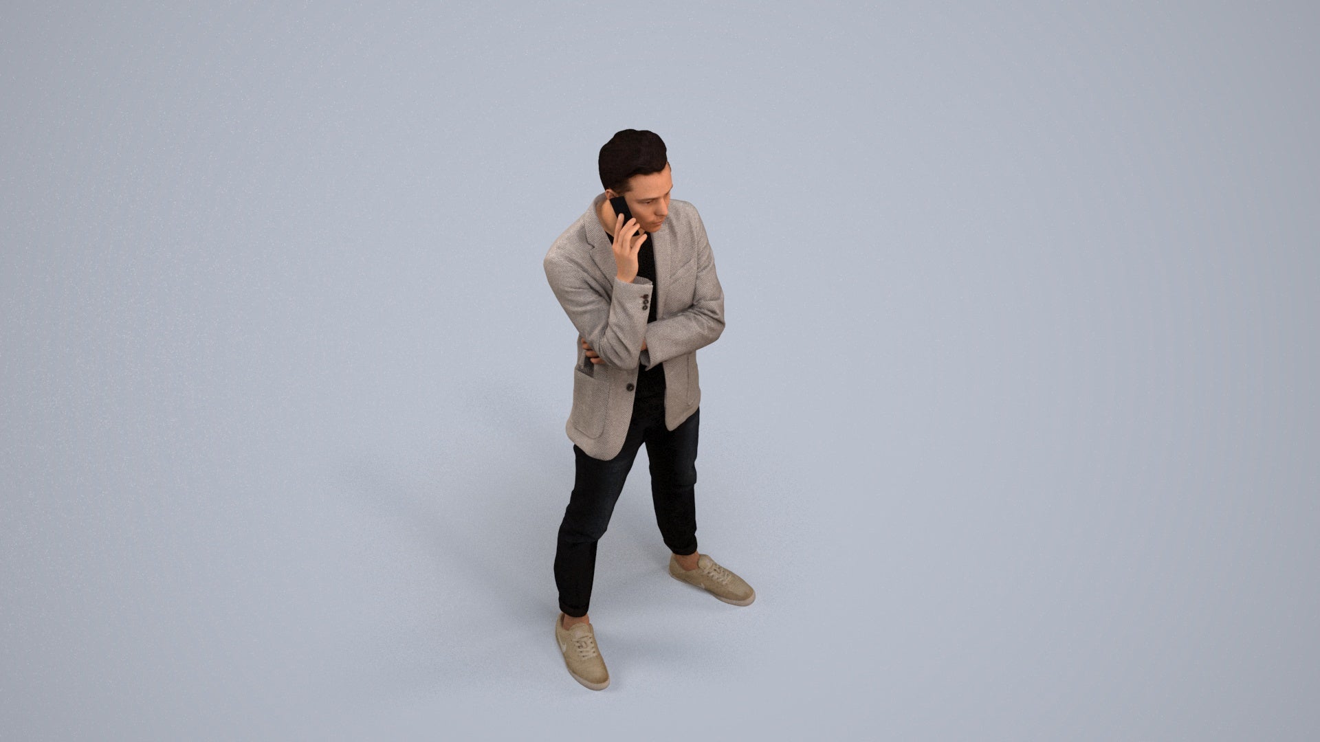 photogrammetry 3D man business standing, realistic human model archviz FBX, back view render