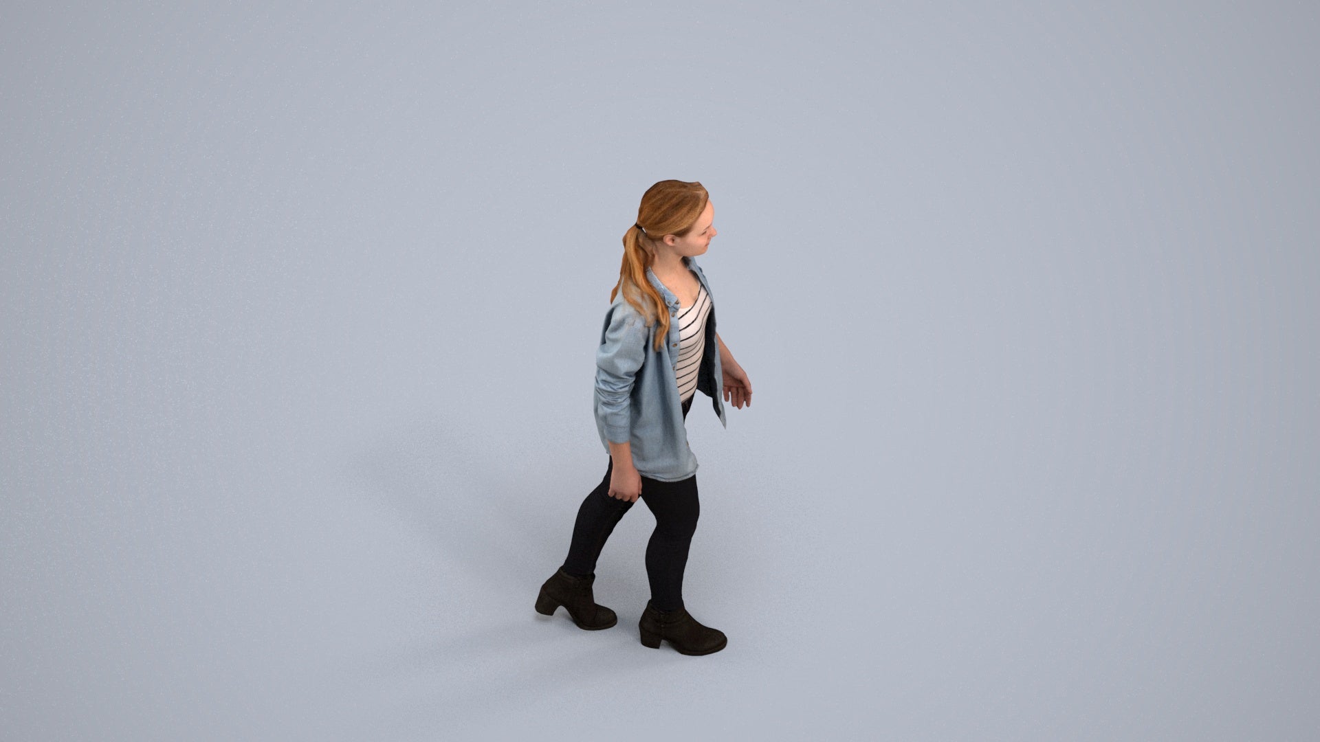 realistic 3D woman casual walking, scanned archviz people for Blender and 3ds Max, back view render