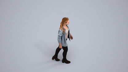 realistic 3D woman casual walking, scanned archviz people for Blender and 3ds Max, back view render