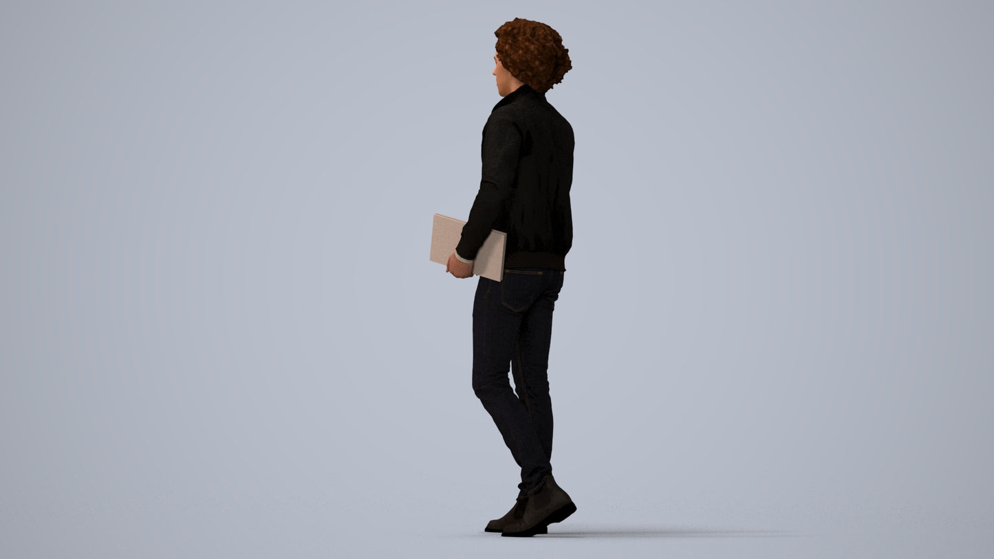 photogrammetry 3D man casual mix, realistic human model archviz FBX, three-quarter view render