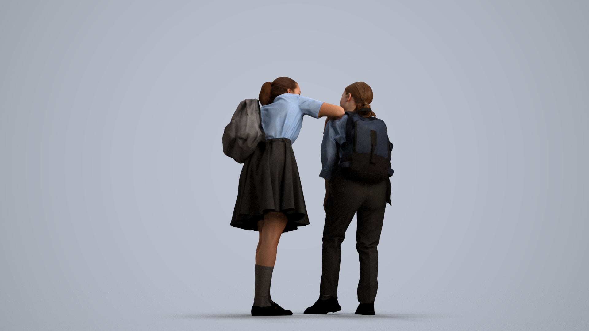 3D scanned girl kids, photorealistic archviz people for Enscape and SketchUp, front view render
