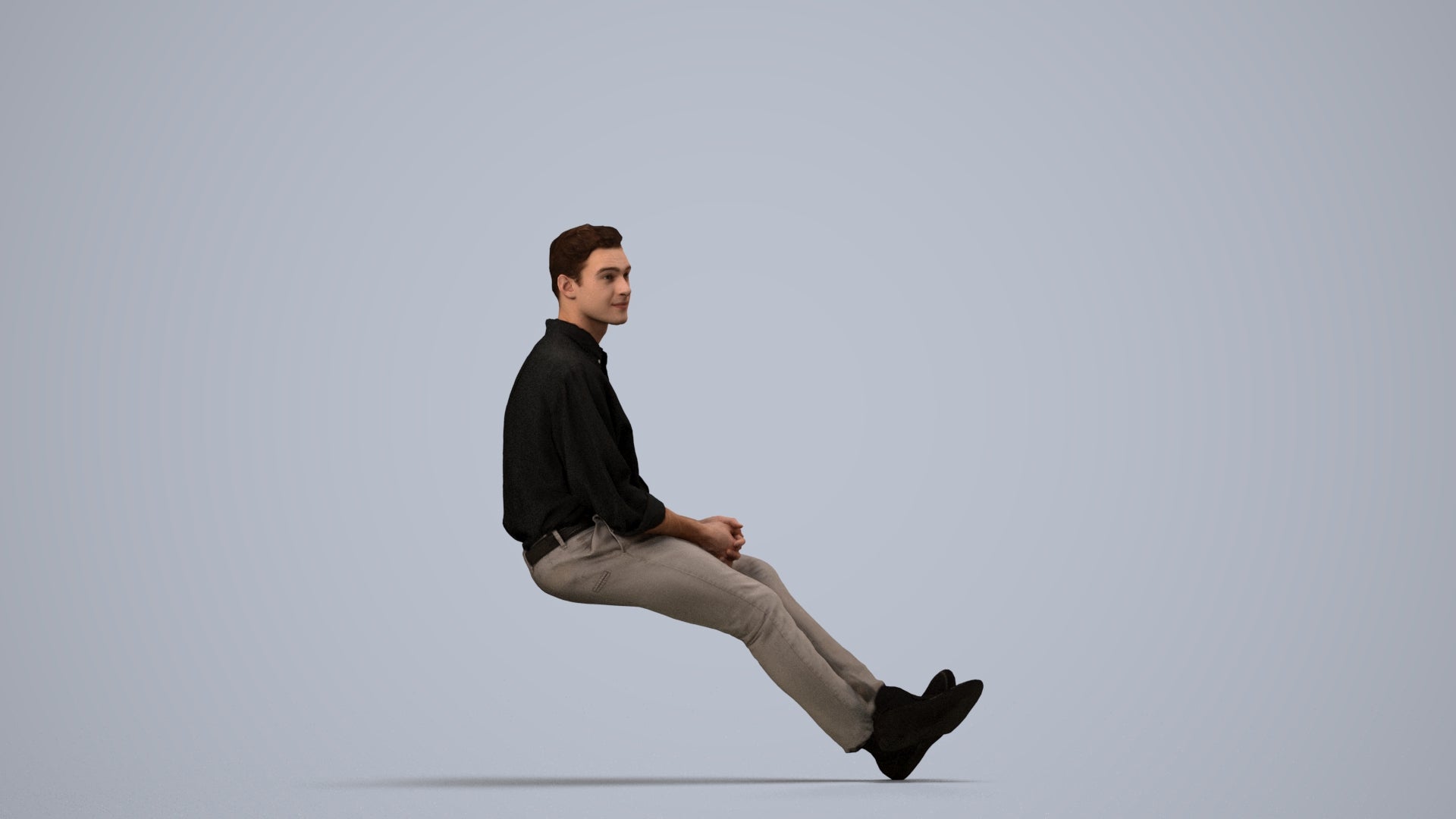 scanned 3D man casual sitting, photogrammetry people for Enscape and V-Ray, side view render
