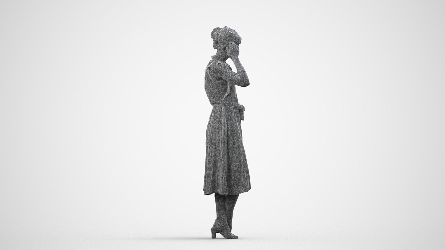 realistic 3D woman casual standing, scanned archviz people for Blender and 3ds Max, wireframe side view