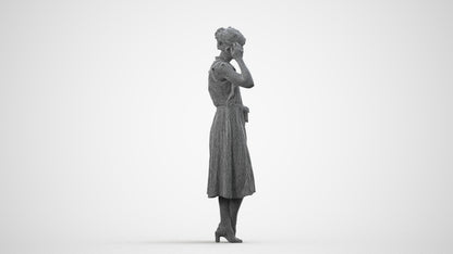 realistic 3D woman casual standing, scanned archviz people for Blender and 3ds Max, wireframe side view