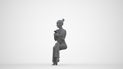 photogrammetry 3D woman casual sitting, realistic human model archviz FBX, wireframe back view