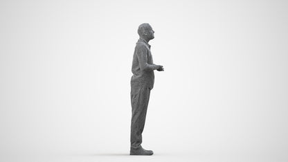 3D scanned man standing business, photorealistic archviz people for Enscape and SketchUp, wireframe side view