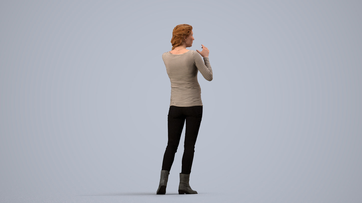 realistic 3D human woman casual walking, archviz people FBX OBJ for Blender, side view render