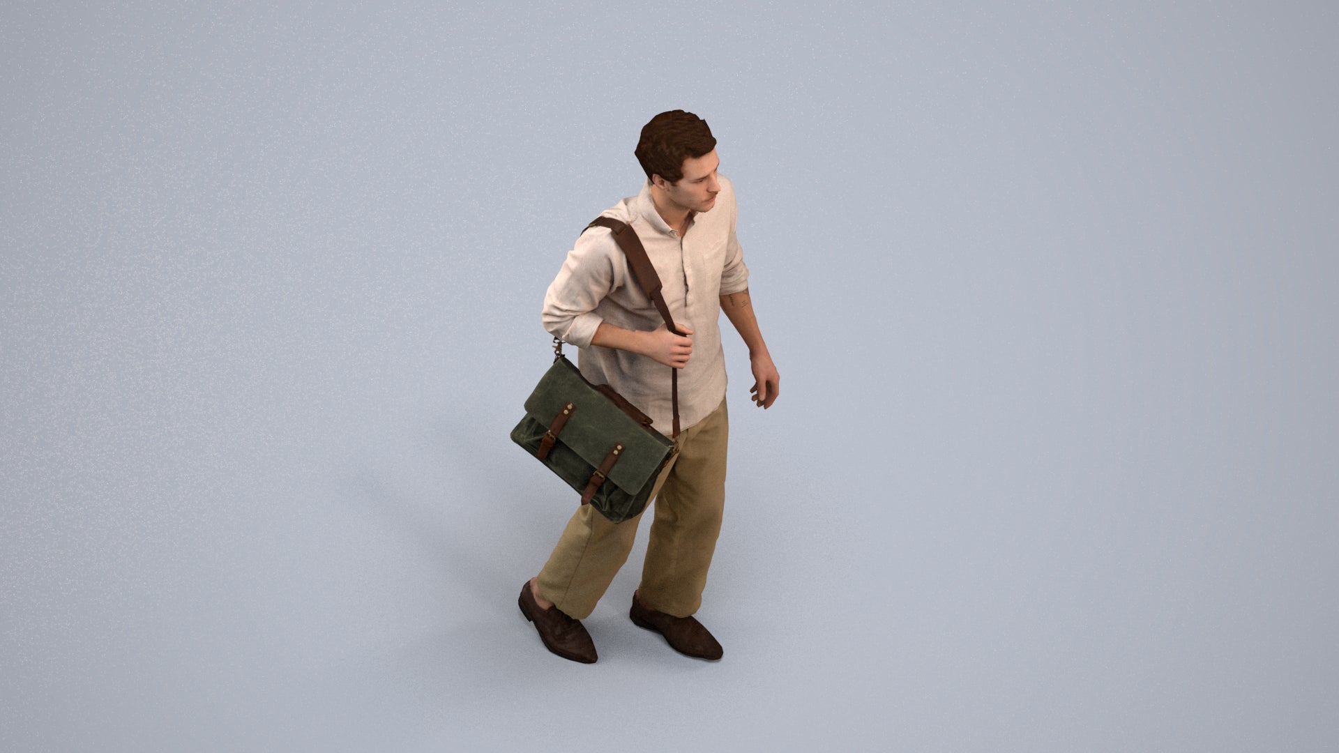 photogrammetry 3D man casual walking, realistic human model archviz FBX, back view render