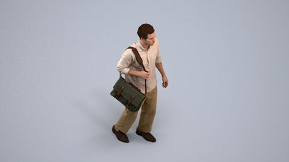 photogrammetry 3D man casual walking, realistic human model archviz FBX, back view render