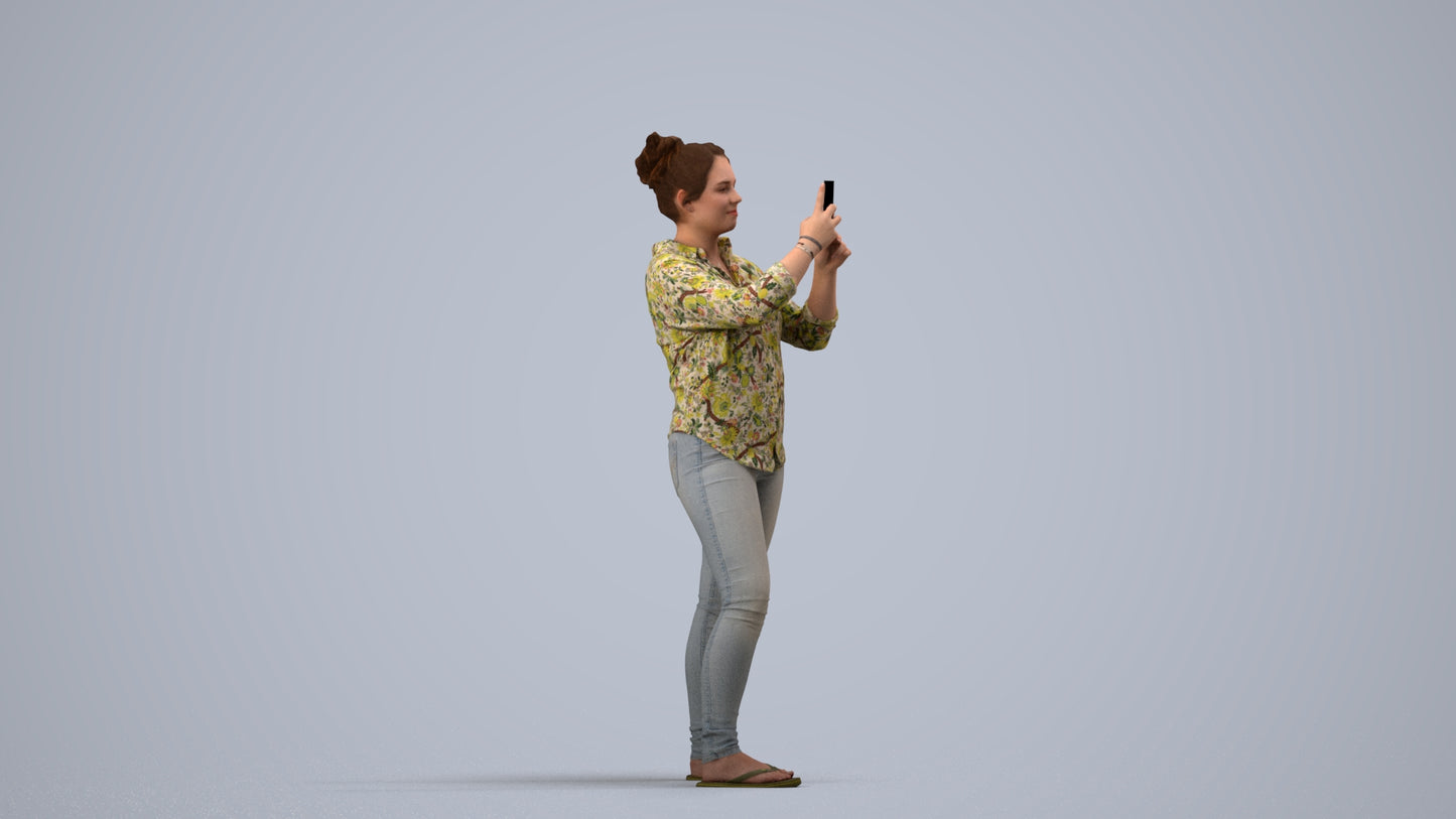3D people model man casual standing, scanned human for 3ds Max rendering, side view render