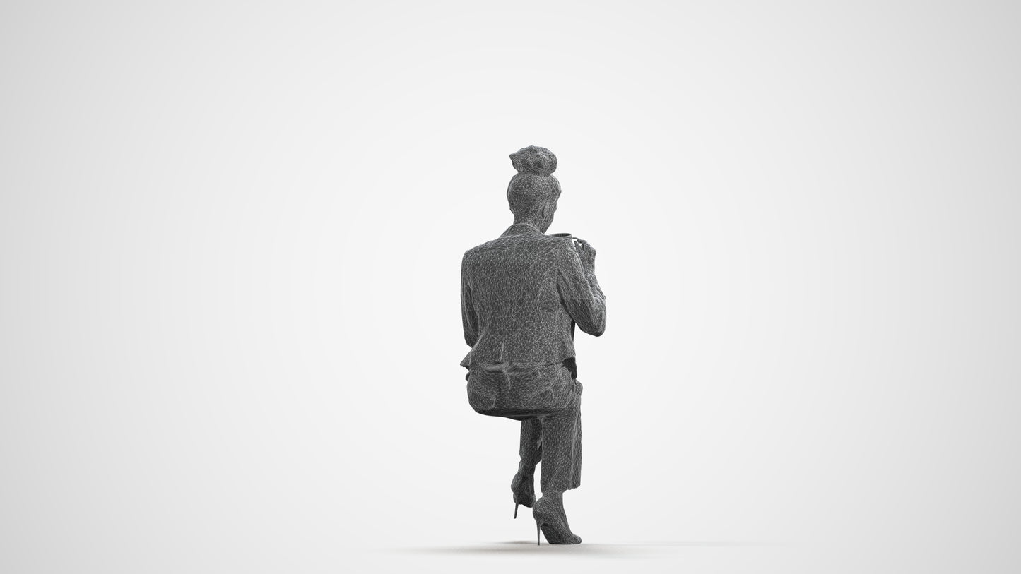 realistic 3D human woman business, archviz people FBX OBJ for Blender, wireframe front view
