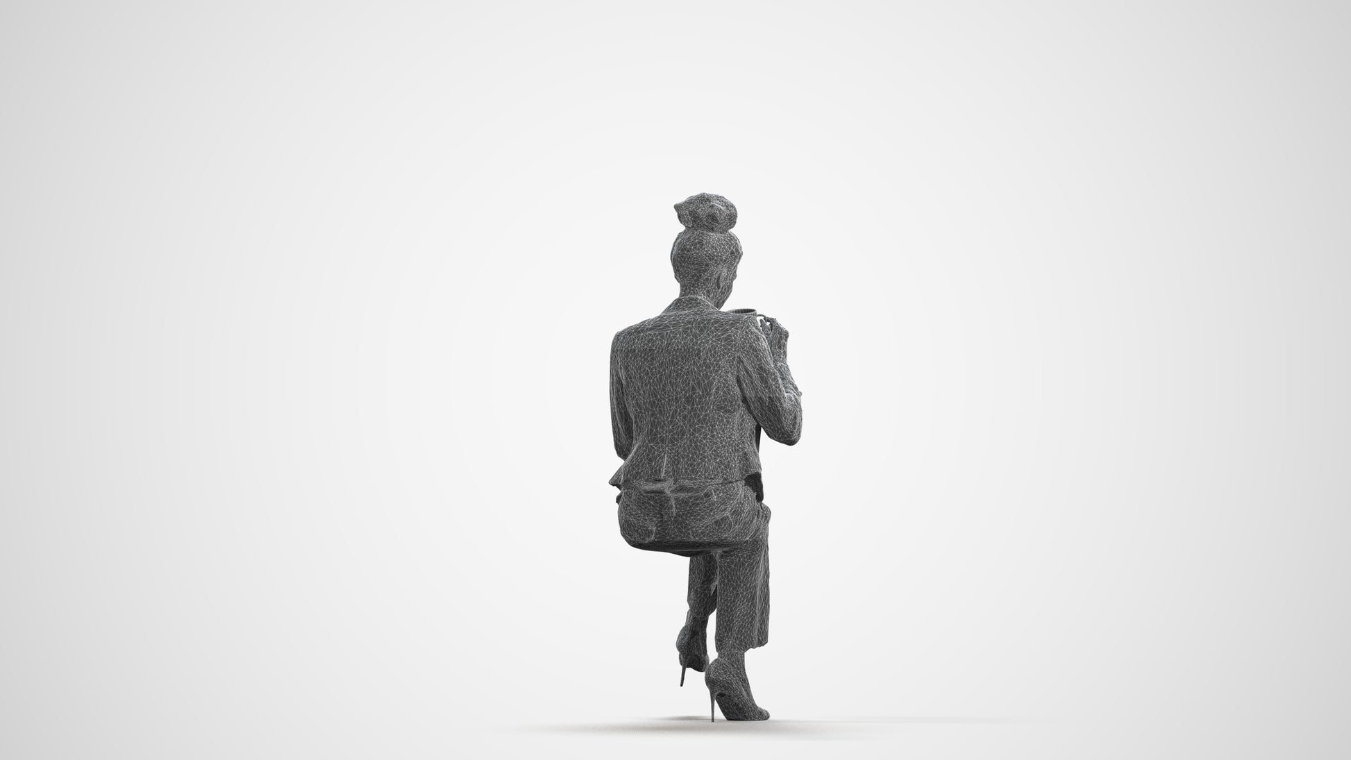 realistic 3D human woman business, archviz people FBX OBJ for Blender, wireframe front view