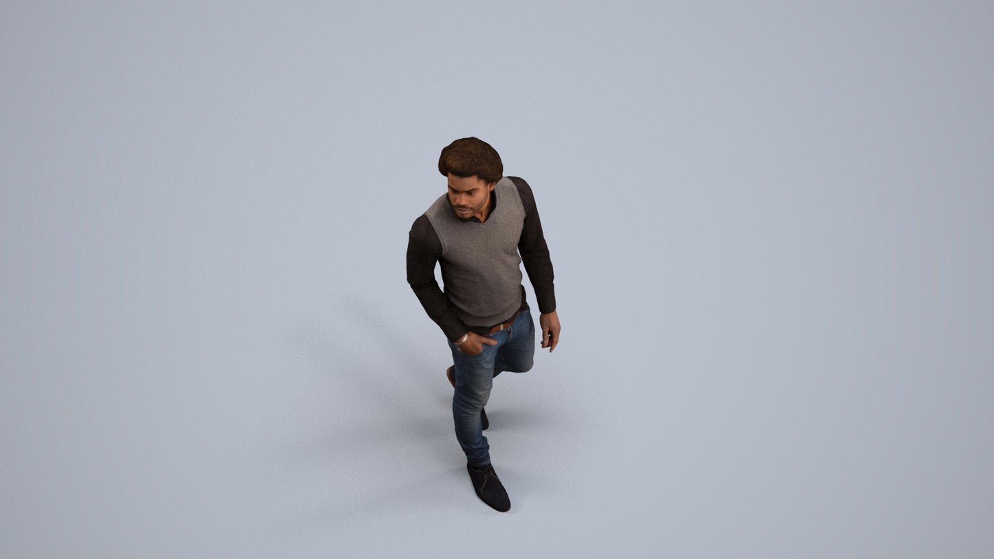 scanned 3D man casual standing, photogrammetry people for Enscape and V-Ray, back view render