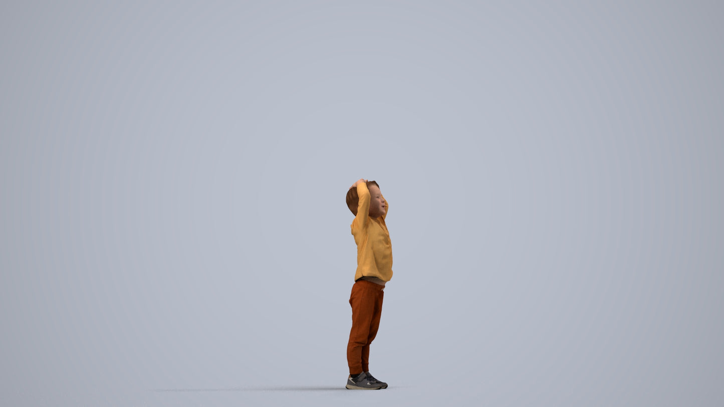 3D scanned boy kids casual, photorealistic archviz people for Enscape and SketchUp, side view render