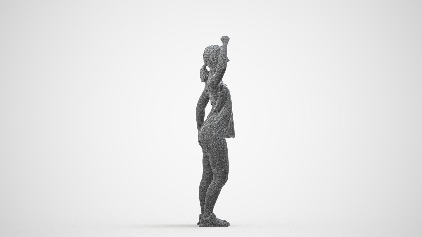 3D scanned girl sport, photorealistic archviz people for Enscape and SketchUp, wireframe side view
