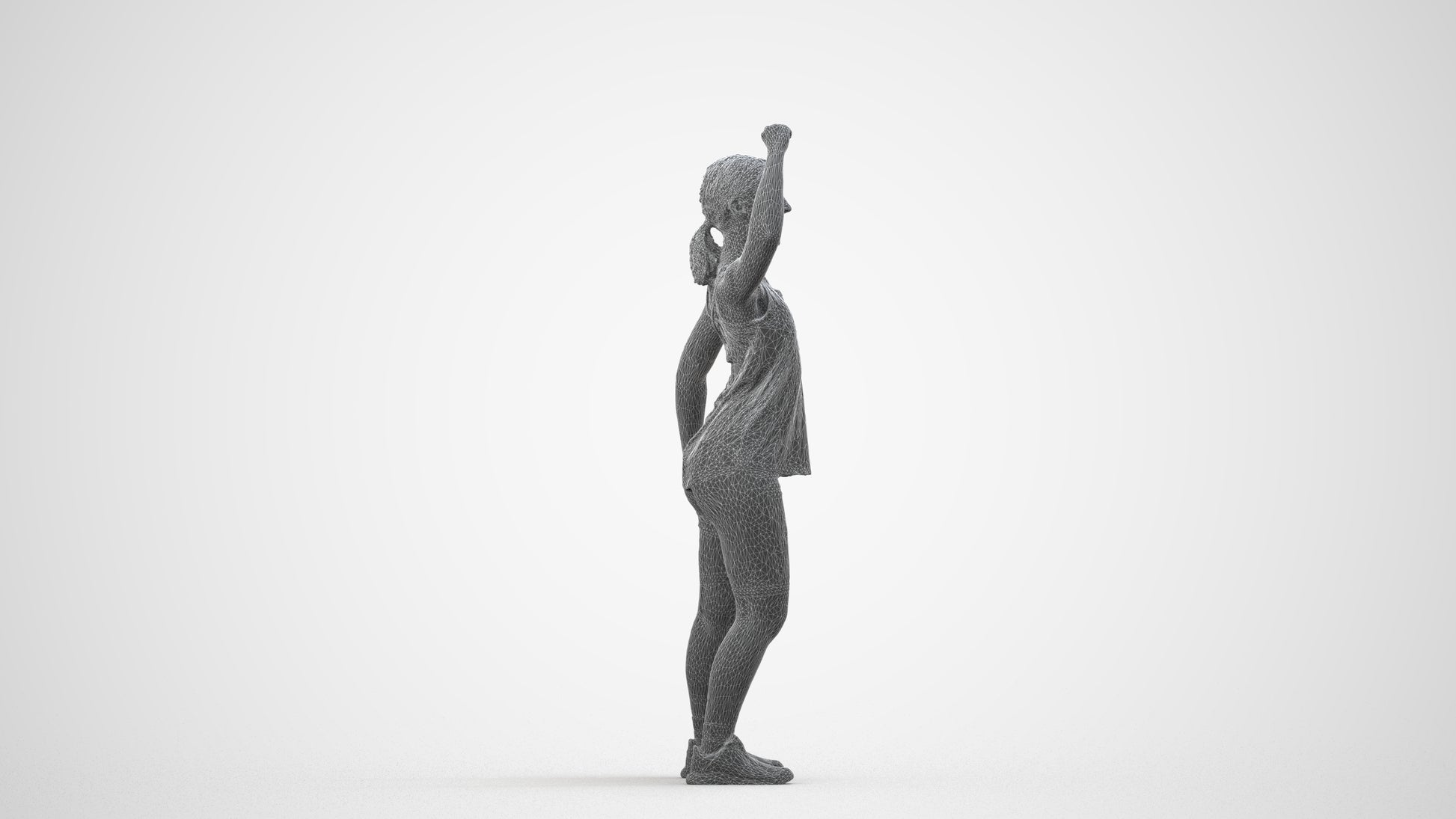 3D scanned girl sport, photorealistic archviz people for Enscape and SketchUp, wireframe side view