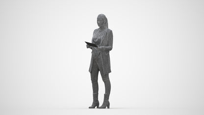 scanned 3D woman business standing, photogrammetry people for Enscape and V-Ray, wireframe back view