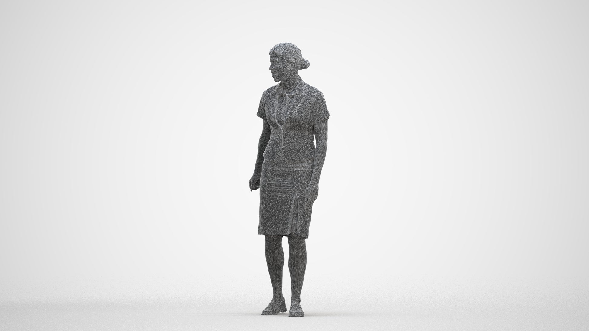 realistic 3D people woman hospitality, render-ready for V-Ray and Corona, FBX OBJ, three-quarter front view render