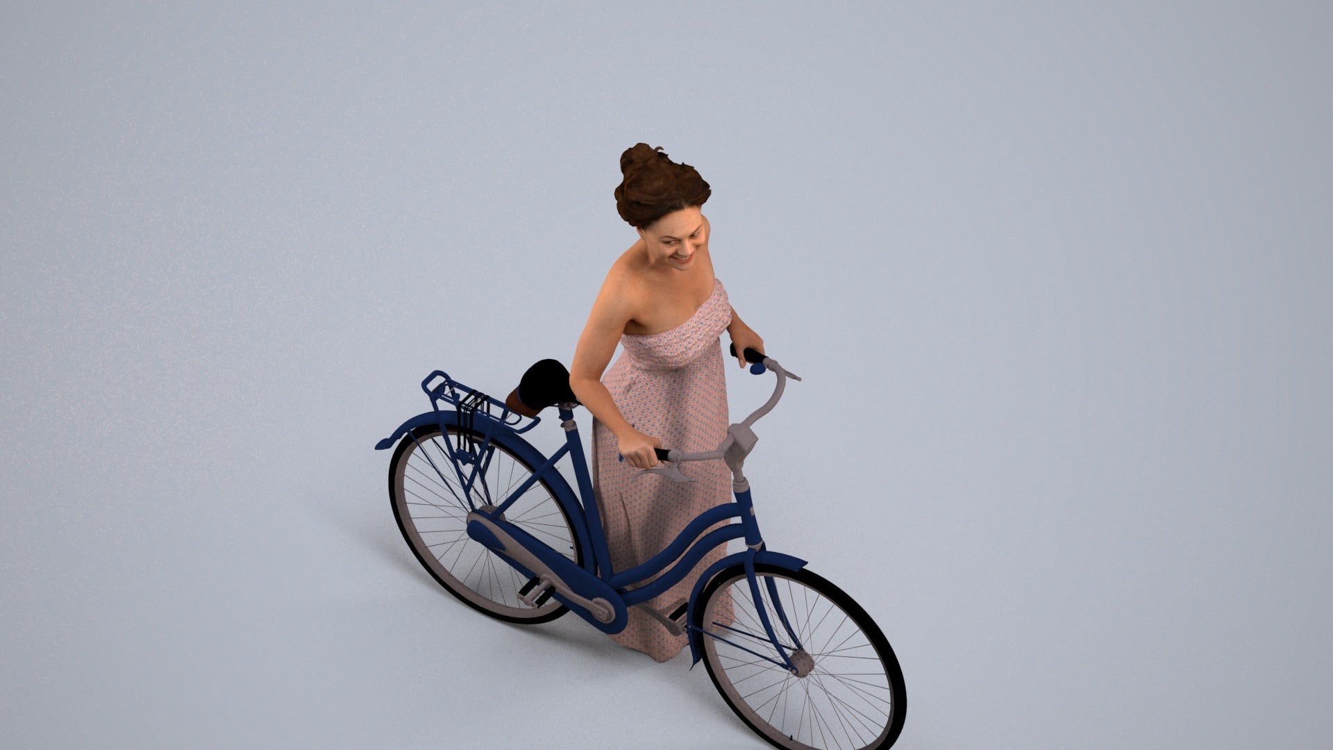 3D scanned woman cycling casual, photorealistic archviz people for Enscape and SketchUp, back view render