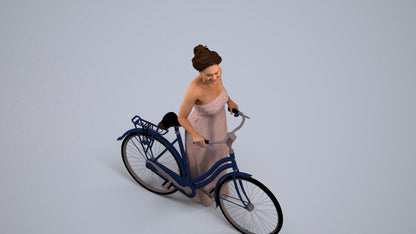 3D scanned woman cycling casual, photorealistic archviz people for Enscape and SketchUp, back view render