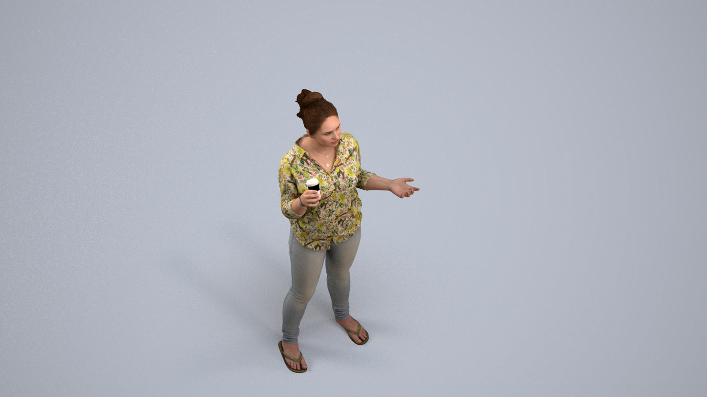 photogrammetry 3D woman casual standing, realistic human model archviz FBX, back view render