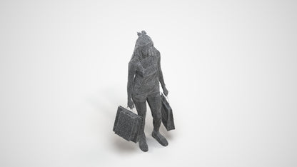 photogrammetry 3D woman casual shopping, realistic human model archviz FBX, wireframe three-quarter view
