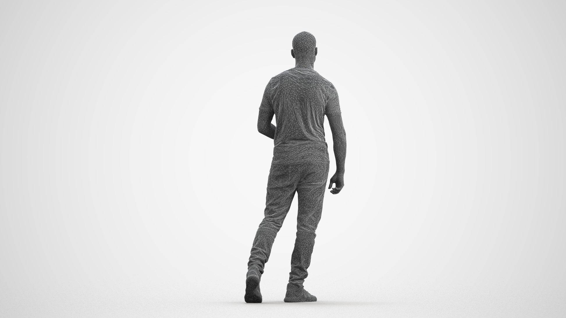 scanned 3D man casual walking, photogrammetry people for Enscape and V-Ray, wireframe front view