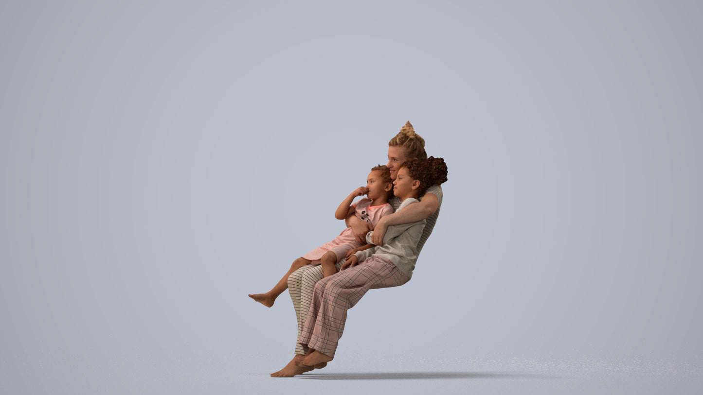 realistic 3D human girl kids, archviz people FBX OBJ for Blender, three-quarter view render