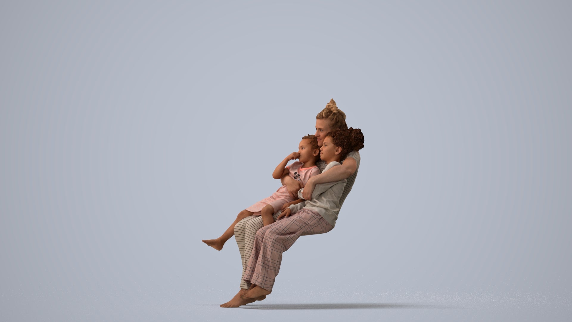 realistic 3D human girl kids, archviz people FBX OBJ for Blender, three-quarter view render