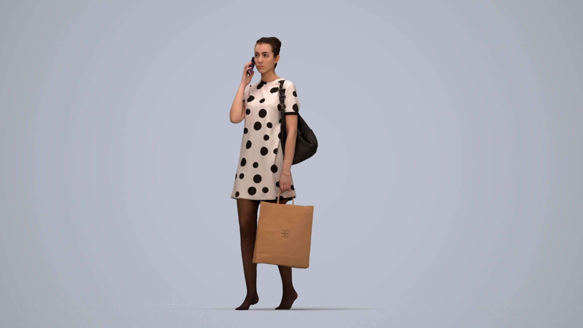 3D people model woman casual mix, scanned human for 3ds Max rendering, top-down view render