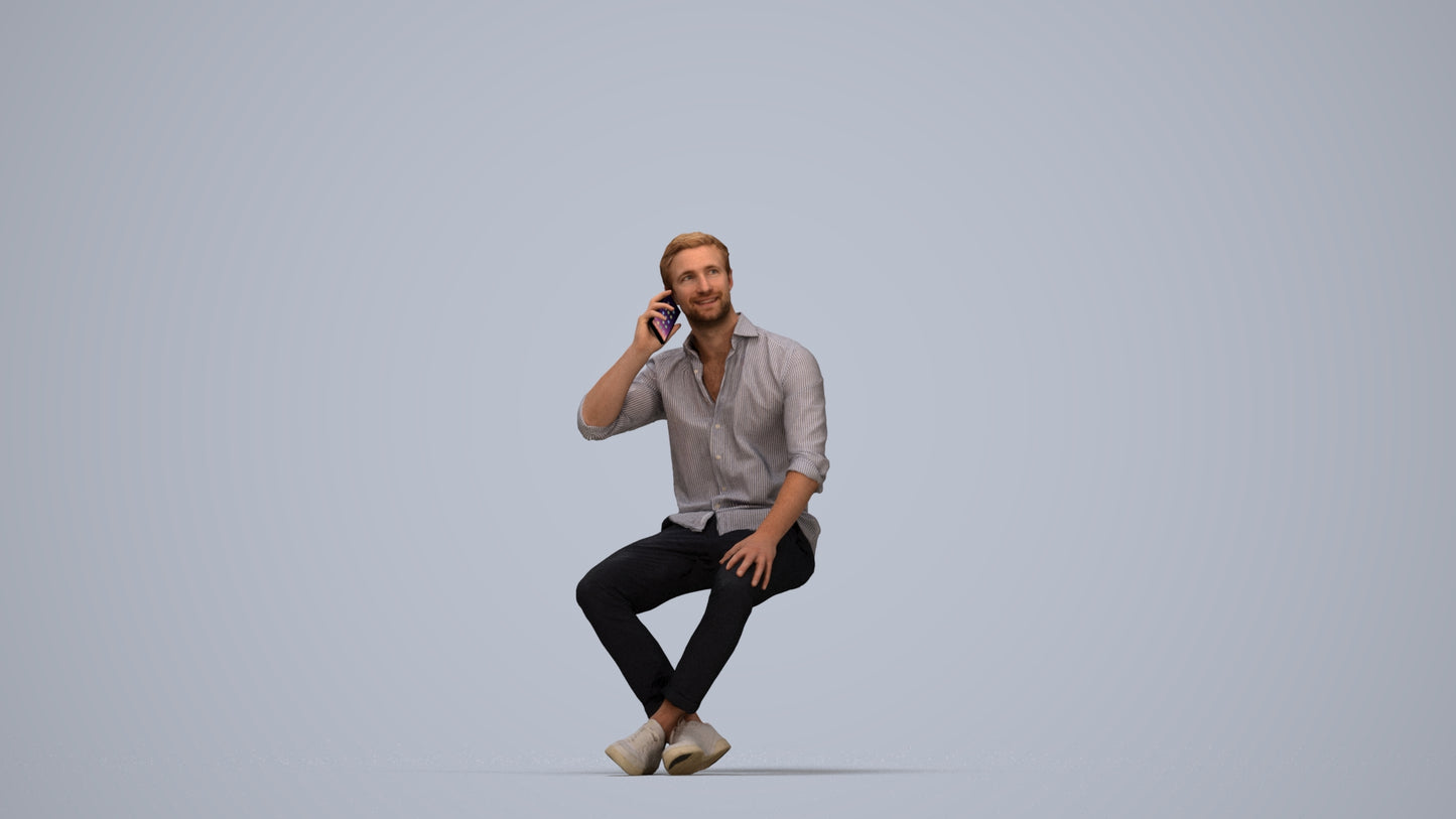 realistic 3D people man casual sitting, render-ready for V-Ray and Corona, FBX OBJ, top-down view render