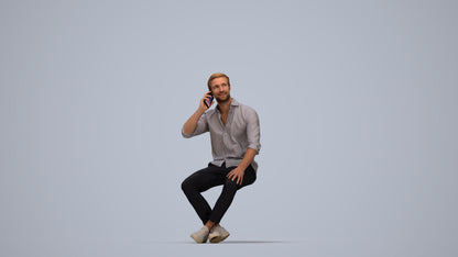 realistic 3D people man casual sitting, render-ready for V-Ray and Corona, FBX OBJ, top-down view render