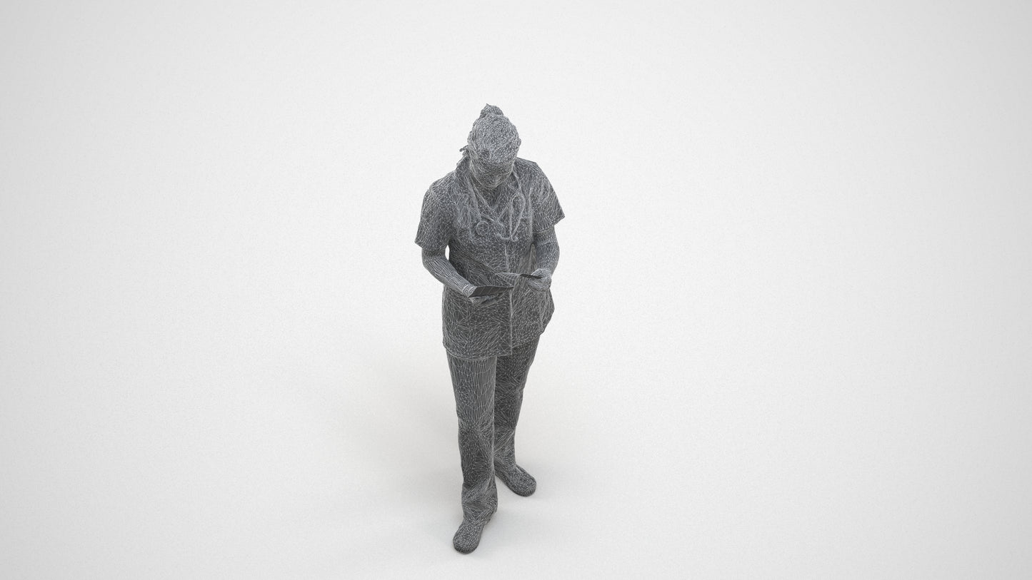 realistic 3D people woman medical, render-ready for V-Ray and Corona, FBX OBJ, wireframe three-quarter view