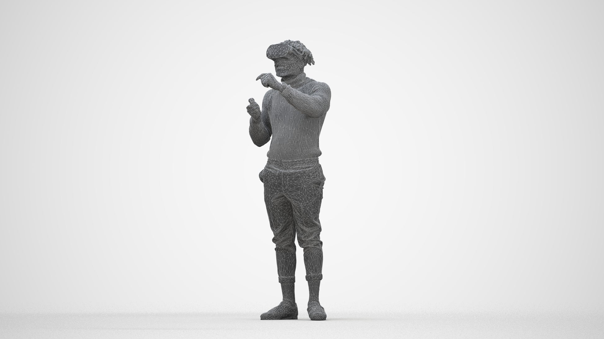 3D people model man casual standing, scanned human for 3ds Max rendering, wireframe back view