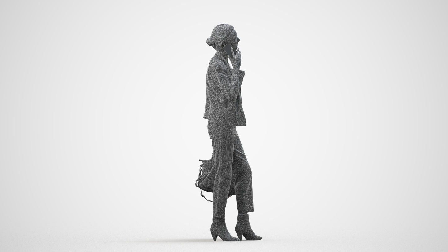 realistic 3D people woman business standing, render-ready for V-Ray and Corona, FBX OBJ, wireframe side view