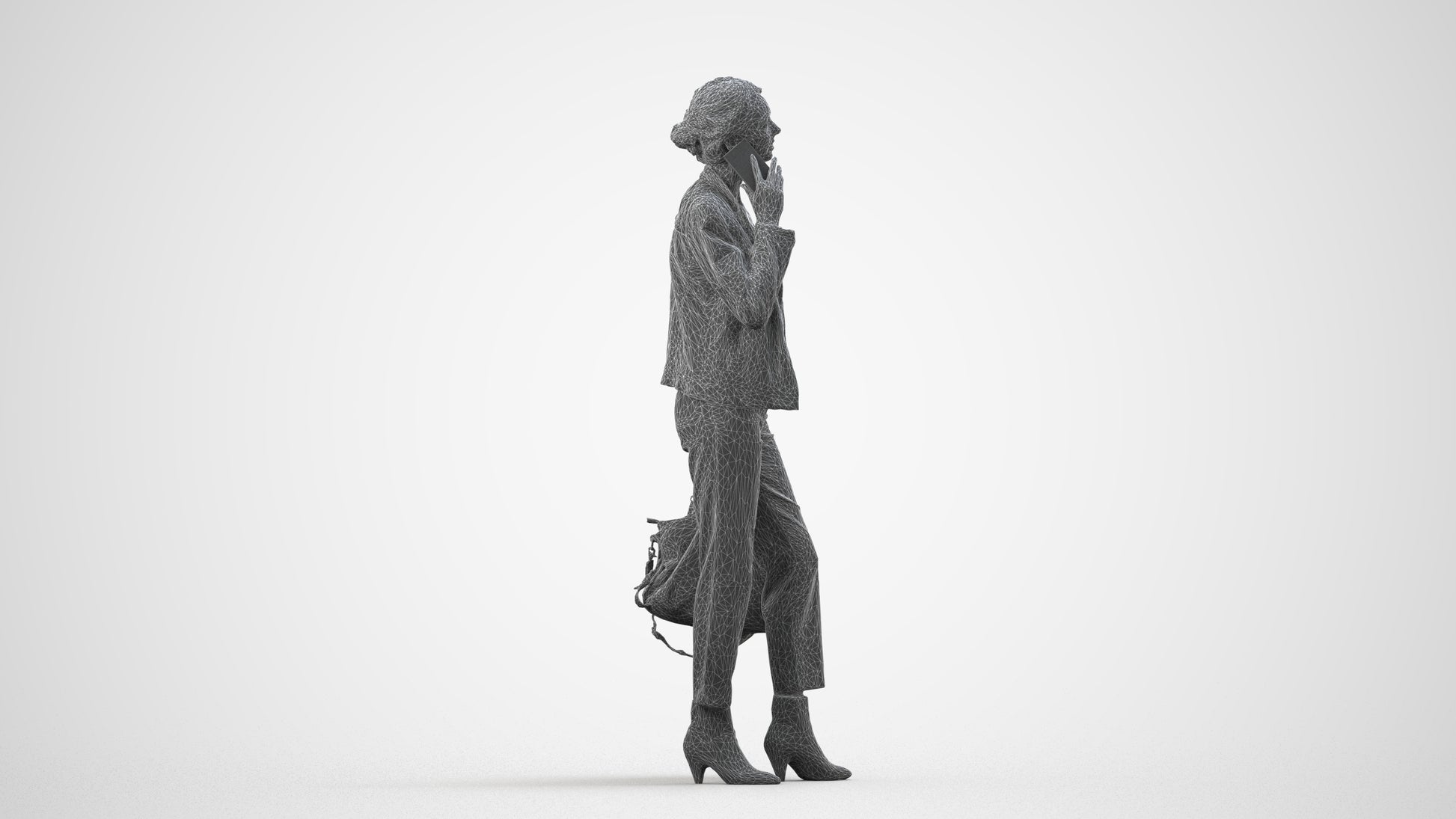 realistic 3D people woman business standing, render-ready for V-Ray and Corona, FBX OBJ, wireframe side view