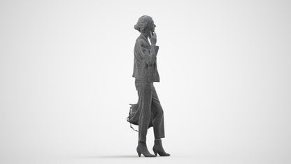 realistic 3D people woman business standing, render-ready for V-Ray and Corona, FBX OBJ, wireframe side view