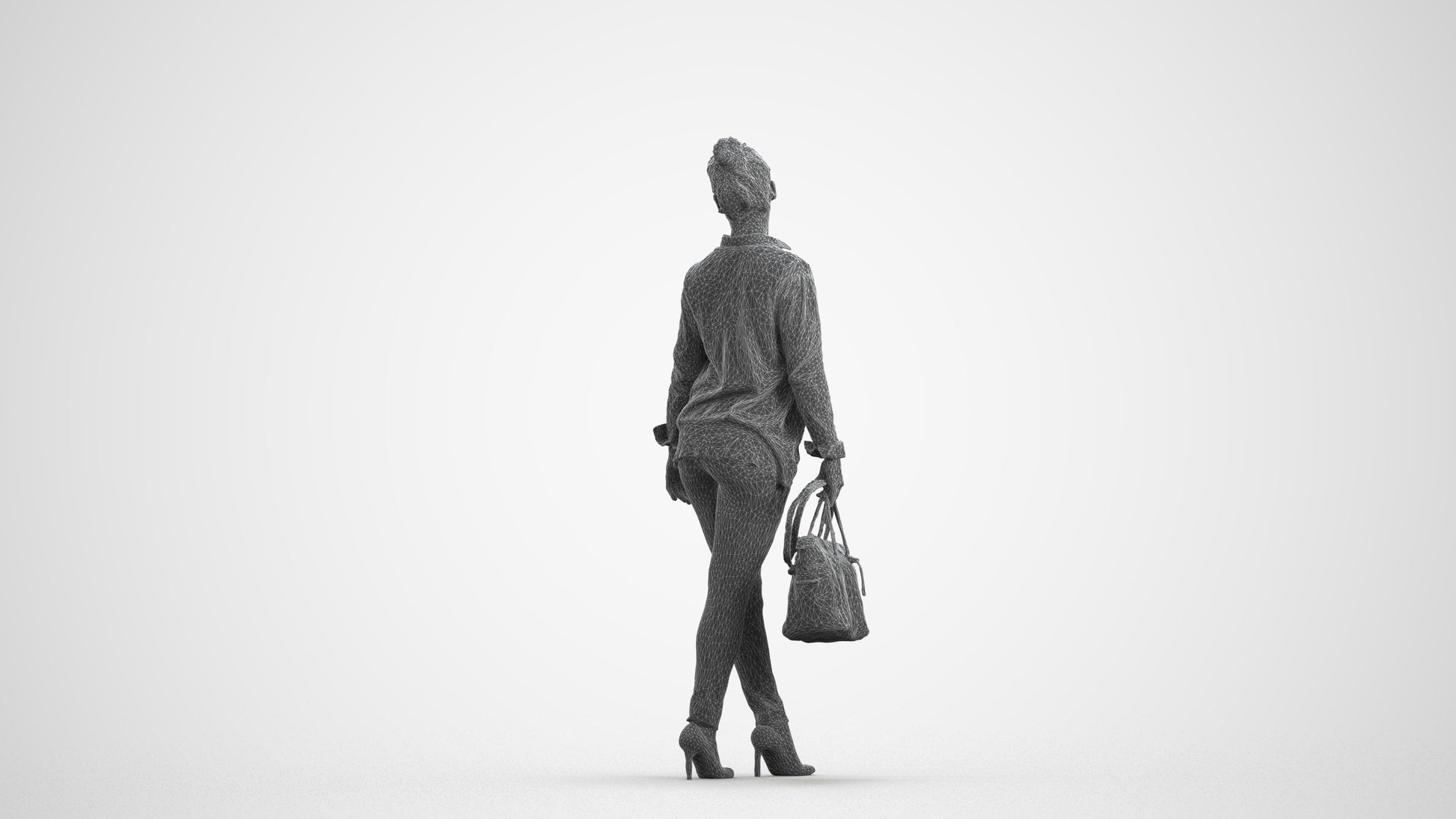 realistic 3D human woman business walking, archviz people FBX OBJ for Blender, wireframe front view