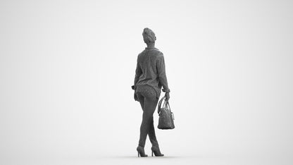 realistic 3D human woman business walking, archviz people FBX OBJ for Blender, wireframe front view
