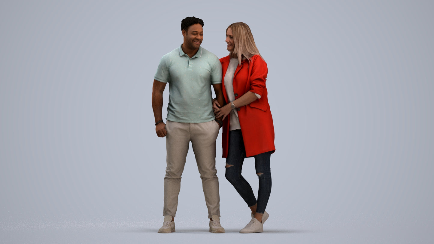 realistic 3D human man casual couple, archviz people FBX OBJ for Blender, standing pose render