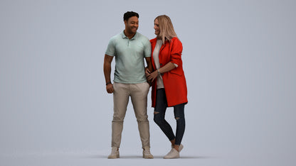 realistic 3D human man casual couple, archviz people FBX OBJ for Blender, standing pose render