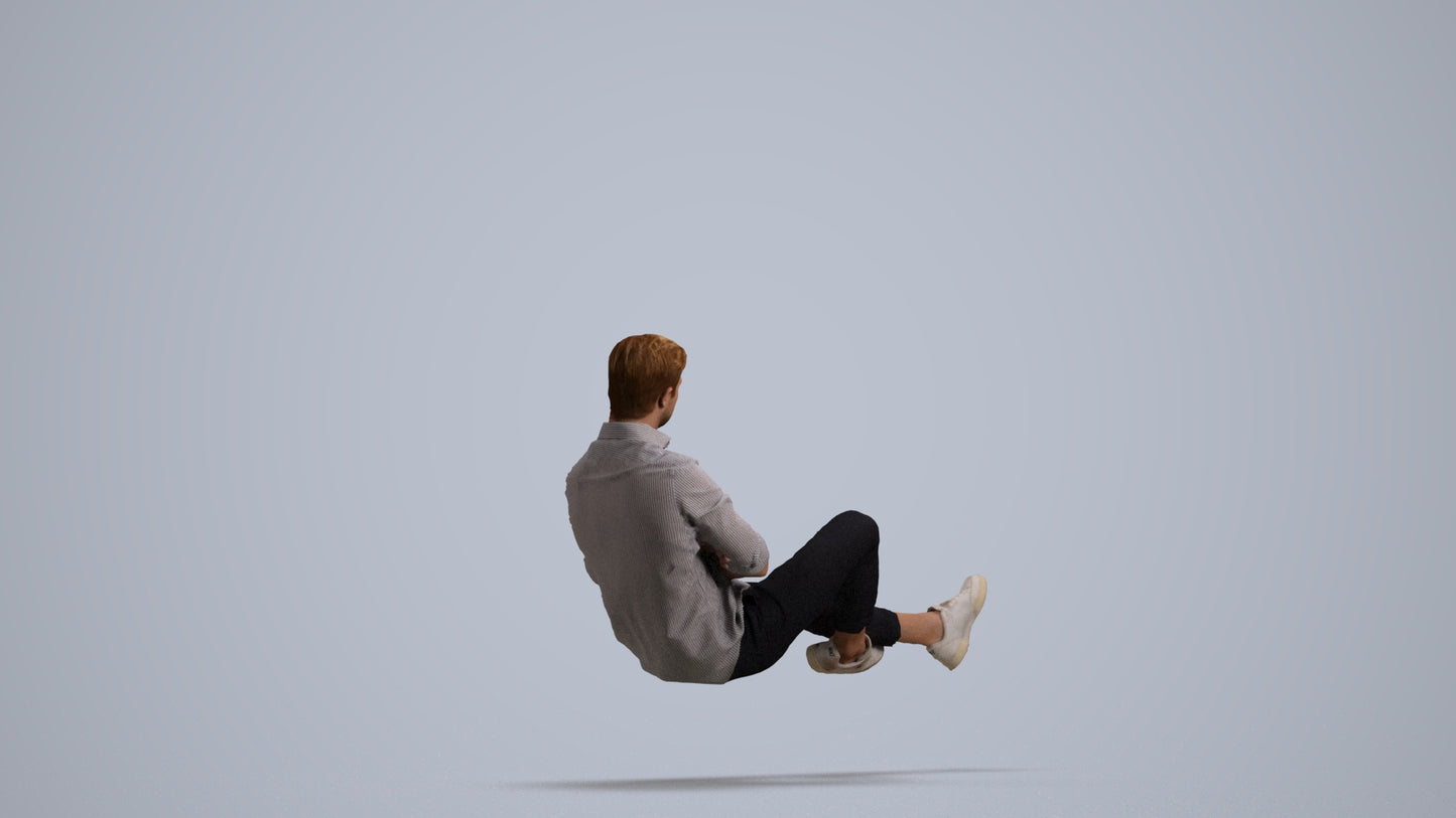 realistic 3D human man casual sitting, archviz people FBX OBJ for Blender, front view render