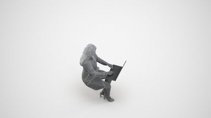 scanned 3D woman business sitting, photogrammetry people for Enscape and V-Ray, wireframe three-quarter view