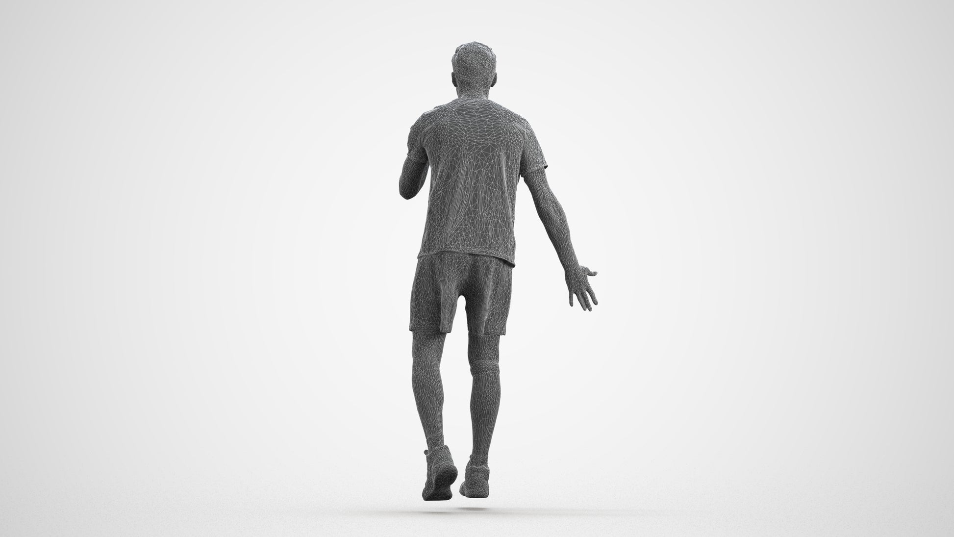 3D human model man sport, photogrammetry scanned person for archviz, wireframe front view