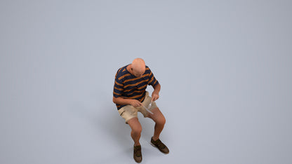 3D scanned senior man sitting casual, photorealistic archviz people for Enscape and SketchUp, back view render