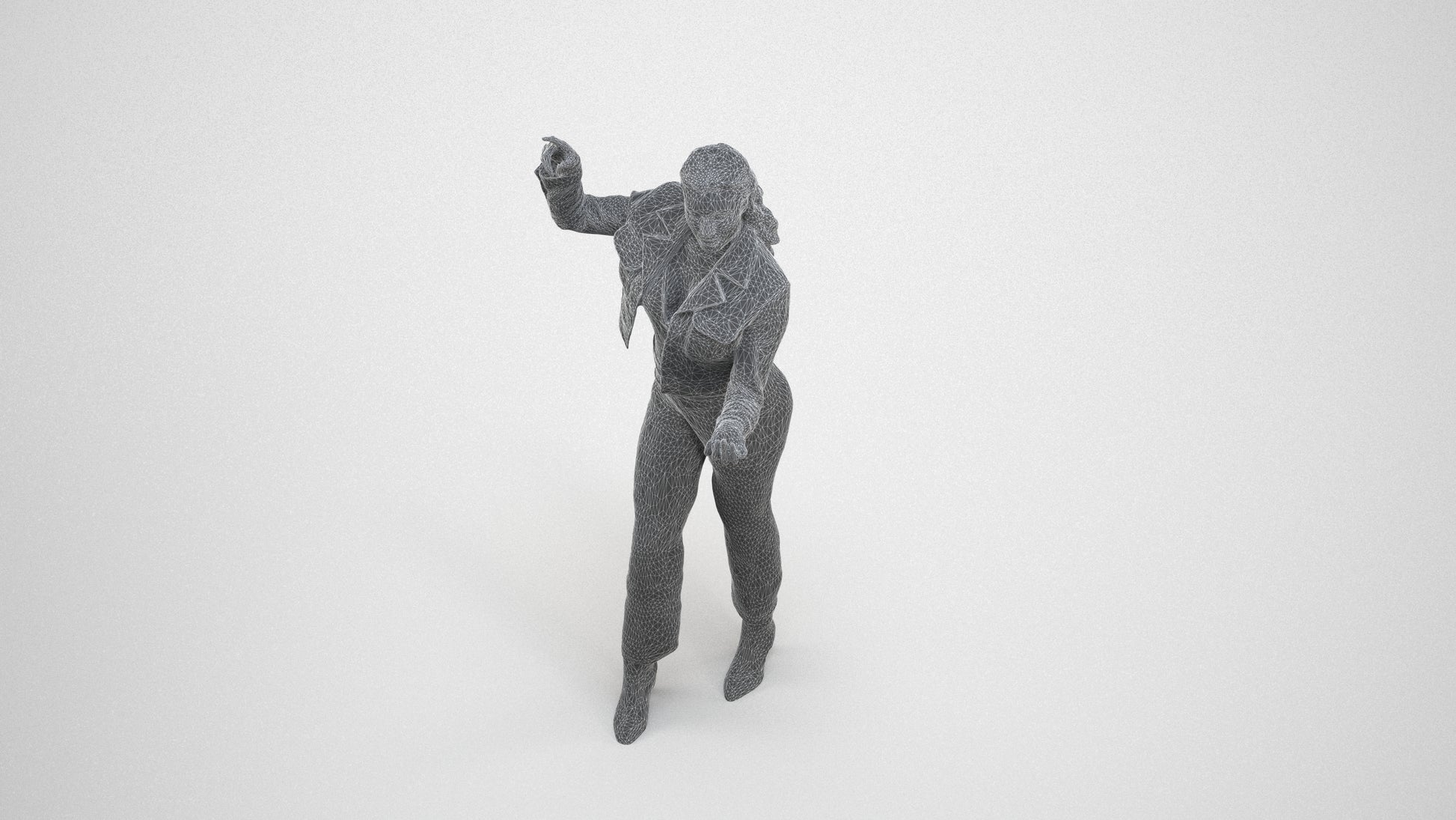 photogrammetry 3D woman business standing, realistic human model archviz FBX, wireframe three-quarter view