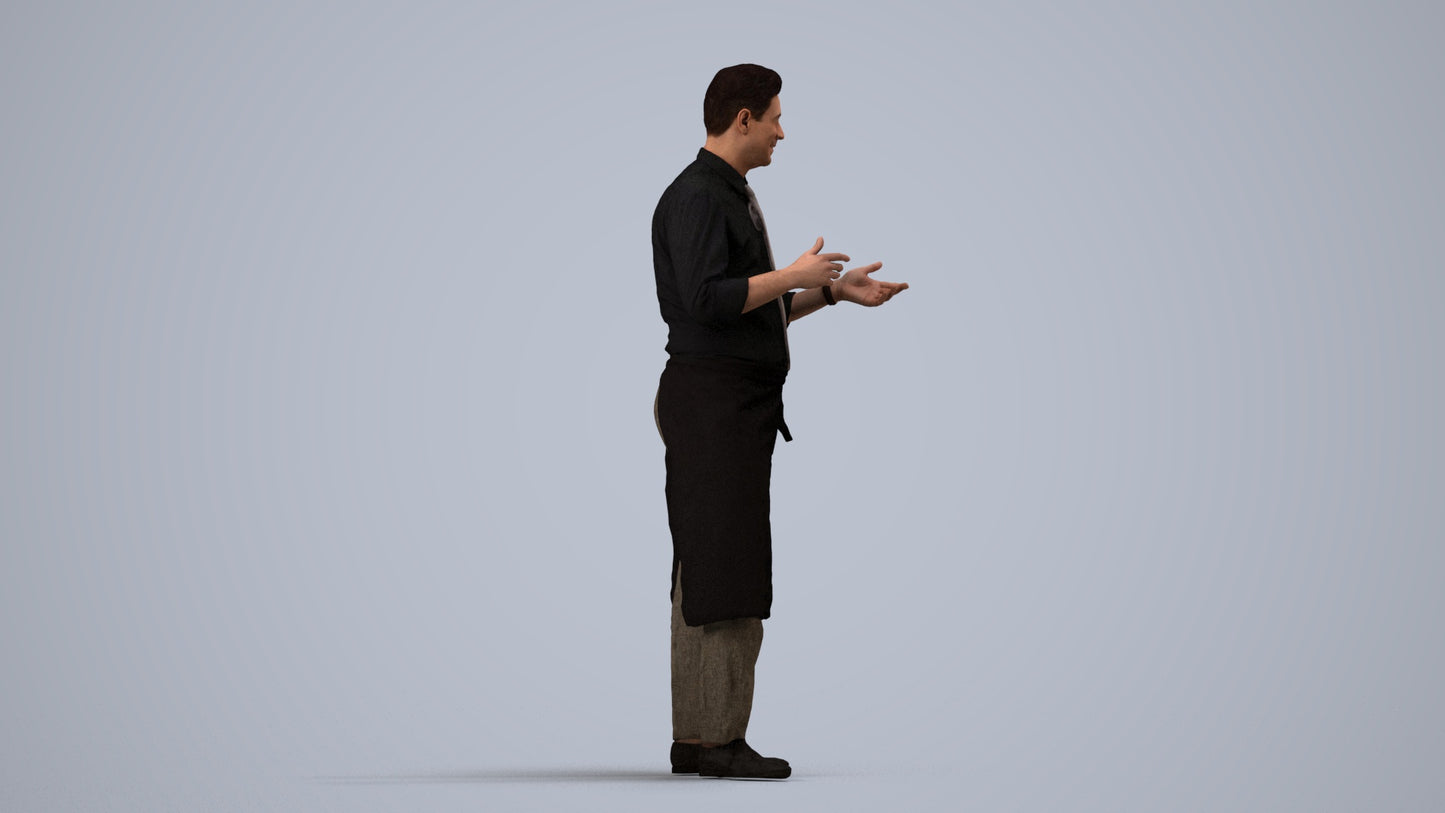 3D people model man hospitality, scanned human for 3ds Max rendering, side view render