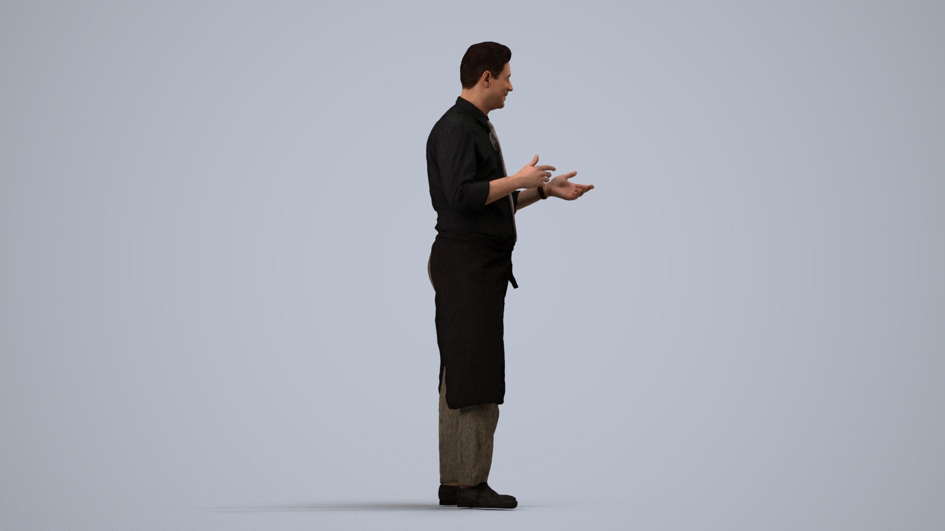 3D people model man hospitality, scanned human for 3ds Max rendering, side view render