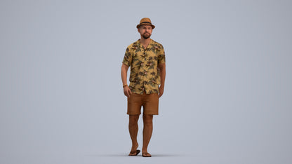3D human model man walking, photogrammetry scanned person for archviz, standing pose render