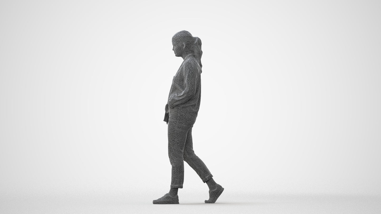 photogrammetry 3D woman casual walking, realistic human model archviz FBX, square thumbnail